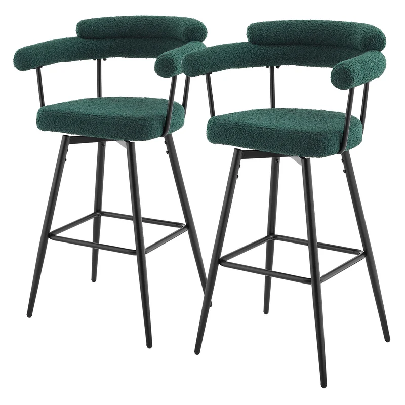 2er Set Barhocker 360° drehbar Dunkelgrün 61x103x55 cm mit Arm-, Rückenlehne und Fußstütze bis 120 kg ML-Design