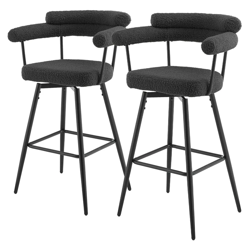 2er Set Barhocker 360° drehbar Dunkelgrau 61x103x55 cm mit Arm-, Rückenlehne und Fußstütze bis 120 kg ML-Design