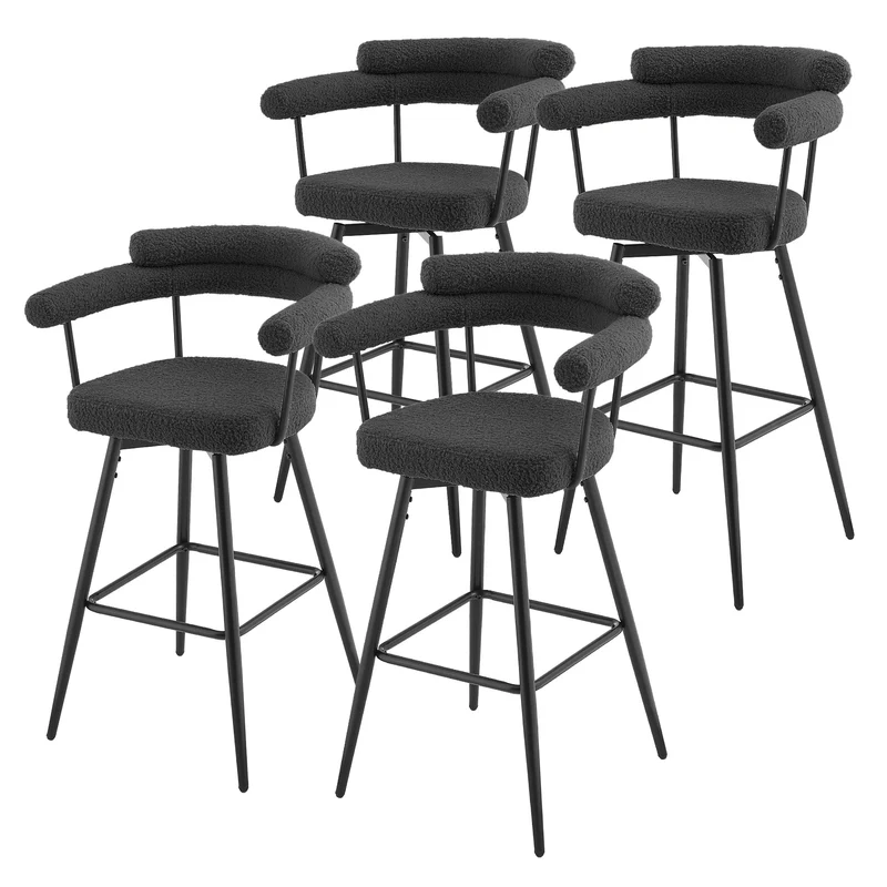 4er Set Barhocker 360° drehbar Dunkelgrau 61x103x55 cm mit Arm-, Rückenlehne und Fußstütze bis 120 kg ML-Design