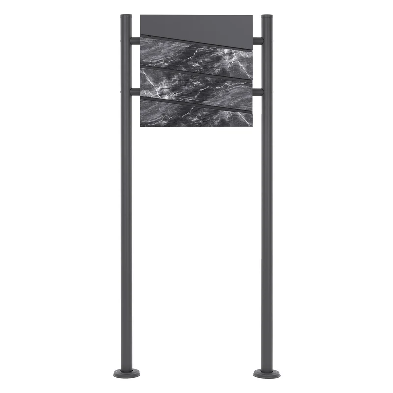 Standbriefkasten mit Zeitungsfach 37x36,5x11 cm Anthrazit/Schwarz-Marmoroptik aus Stahl ML-Design, Modernes Diagonales Design, Standhöhe 120cm Anthrazit Doppelfuß