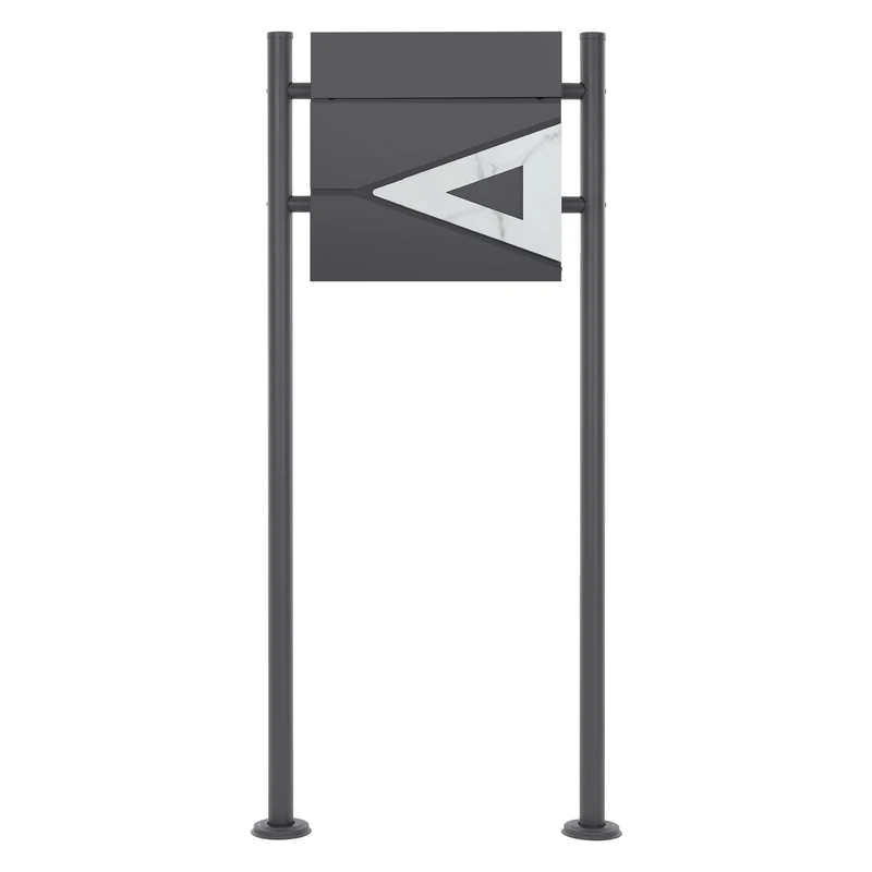 Standbriefkasten mit Zeitungsfach 37x36,5x11 cm Anthrazit/Weiß-Marmoroptik aus Stahl ML-Design, Modernes Dreieckiges Design, Standhöhe 120cm Anthrazit Doppelfuß