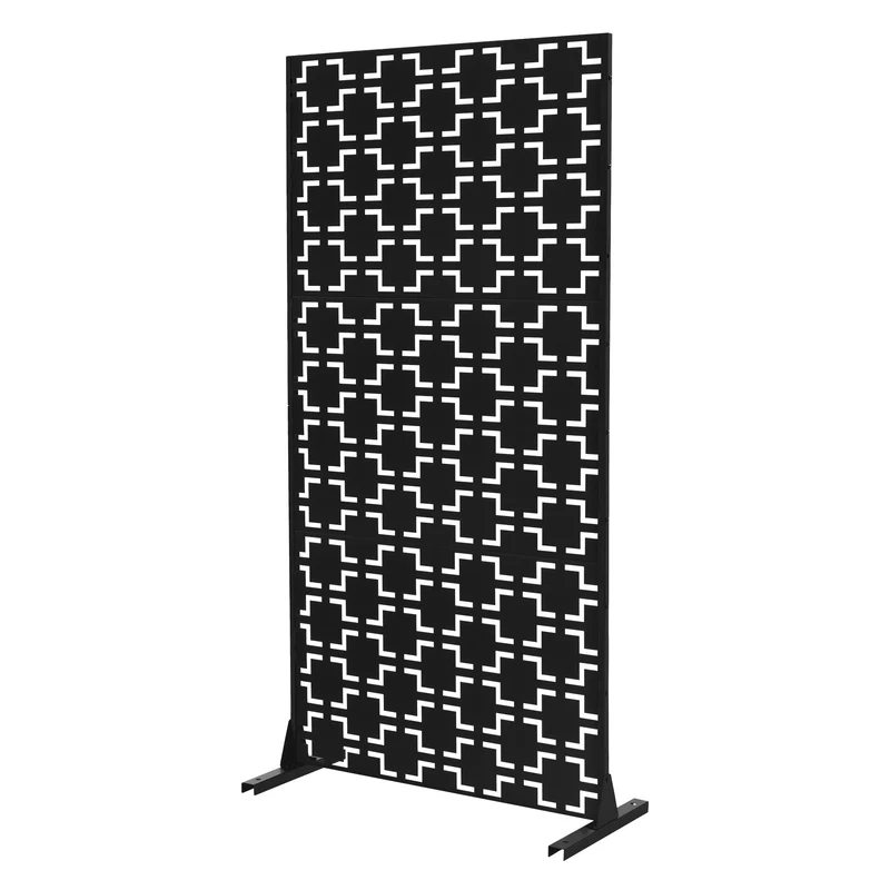 Metall-Sichtschutz Milano Schwarz 90x180 cm aus Stahl Raumteiler mit 3 Paneele Trennwand erweiterbar mit Ständer ML-Design