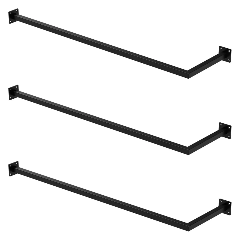 3er Set Kleiderstange Garderobe Wandmontage 30 x 110 cm Schwarz aus Stahl ML-Design