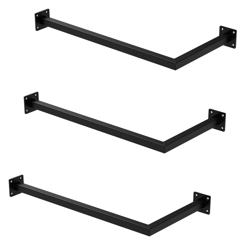 3er Set Kleiderstange Garderobe Wandmontage 30 x 60 cm Schwarz aus Stahl ML-Design
