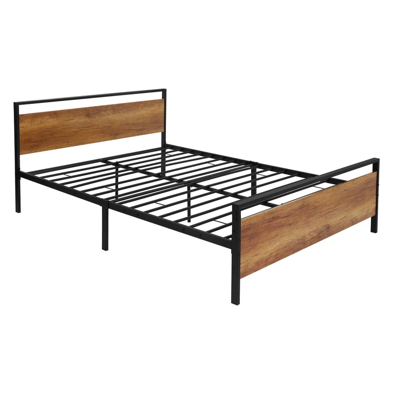 Metallbett mit Lattenrost Schwarz/Braun Bettgestell mit Holz Kopf- & Fußteil ML-Design