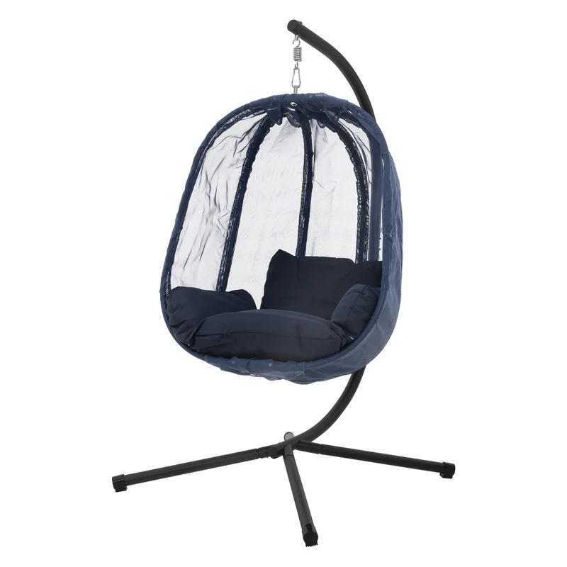 Hängesessel 100x105x177 cm Navy aus Stahl mit Gestell und Sitzkissen 150kg ML-Design