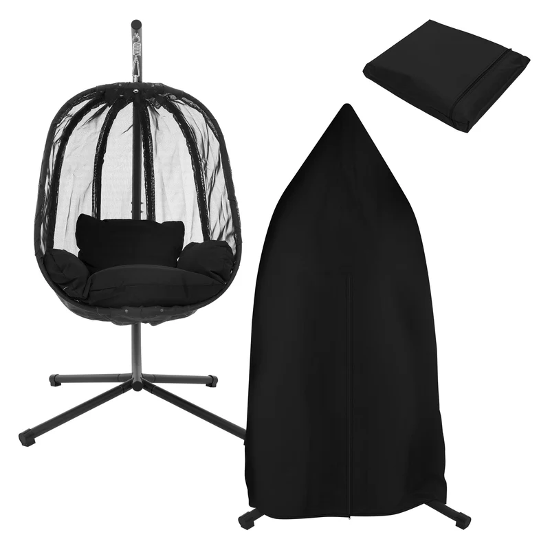 Hängesessel mit Gestell und Sitzkissen Schwarz aus Stahl inkl. Abdeckung ML-Design