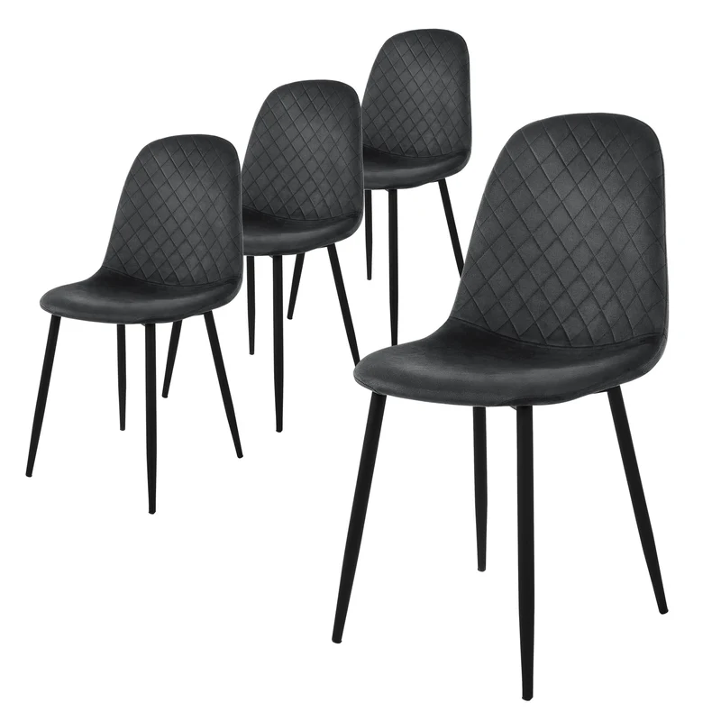 Esszimmerstuhl 4er Set Rauten Steppung mit Rückenlehne Küchenstuhl mit Microfaser-Samtbezug ML-Design