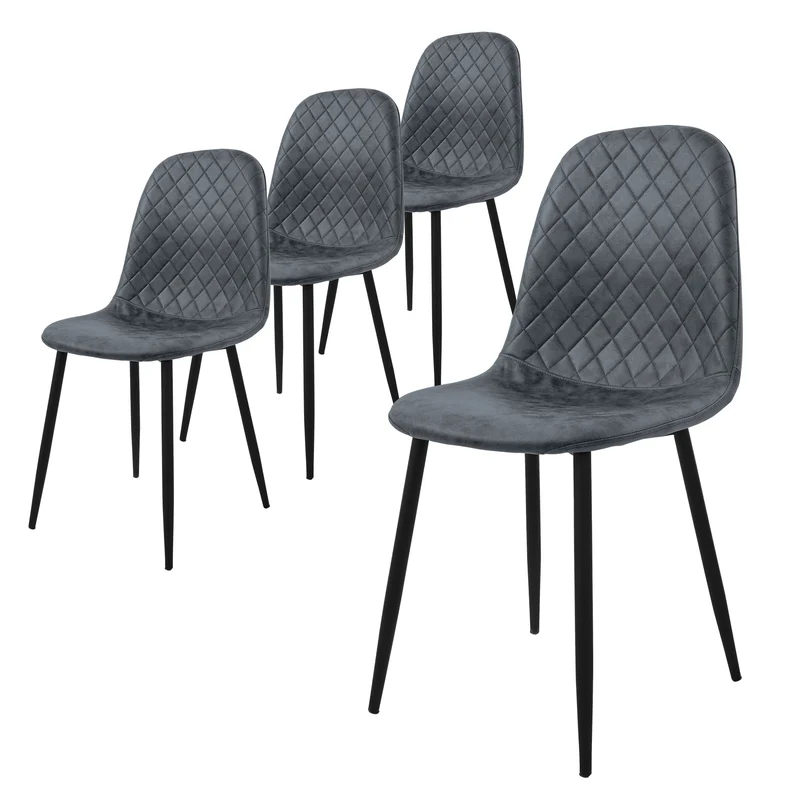 Esszimmerstuhl 4er Set Rauten Steppung mit Rückenlehne Anthrazit Küchenstuhl mit Kunstleder Bezug ML-Design
