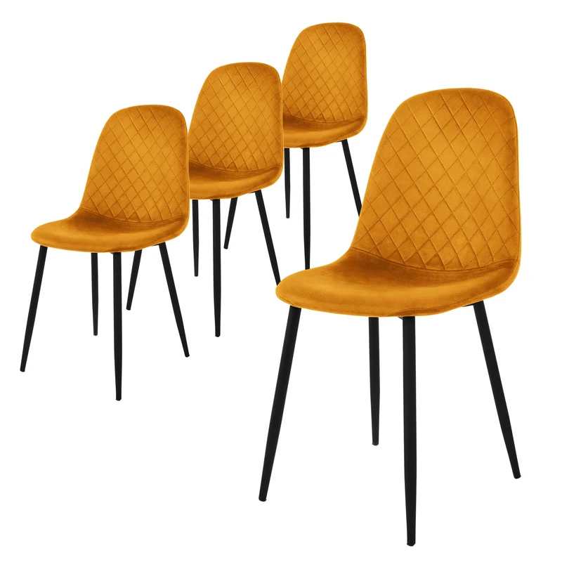 Esszimmerstuhl 4er Set mit Rückenlehne Senfgelb Küchenstuhl mit Microfaser-Samtbezug ML-Design
