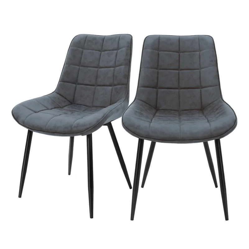 Esszimmerstuhl 2er Set Quadrat Steppung Anthrazit Kunstlederbezug mit Metallbeinen inkl. Montagematerial ML-Design