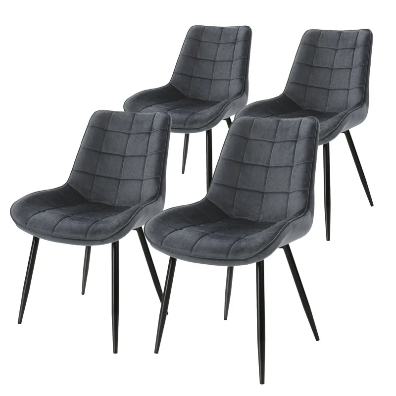 Esszimmerstuhl 4er Set Quadrat Steppung Anthrazit Samtbezug mit Metallbeinen inkl. Montagematerial ML-Design