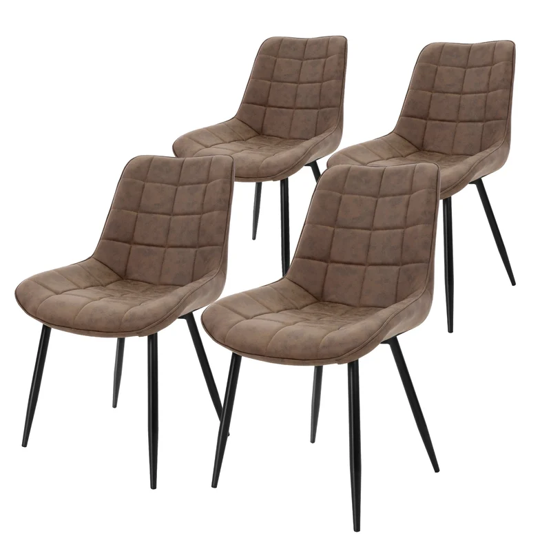 Esszimmerstuhl 4er Set Quadrat Steppung Braun Kunstlederbezug mit Metallbeinen inkl. Montagematerial ML-Design