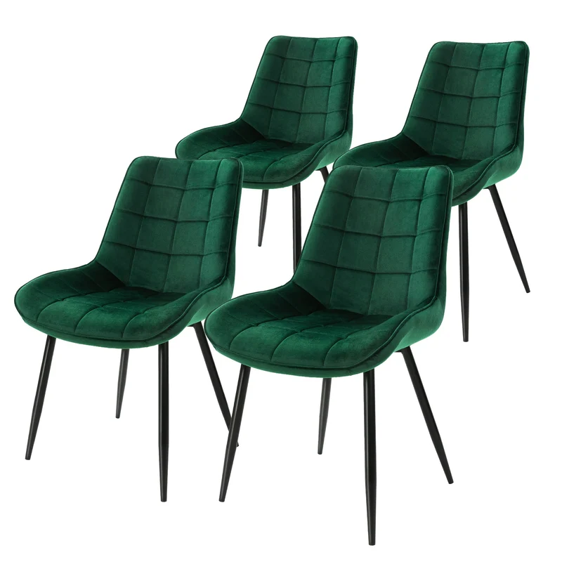 Esszimmerstuhl 4er Set Quadrat Steppung Dunkelgrün Samtbezug mit Metallbeinen inkl. Montagematerial ML-Design