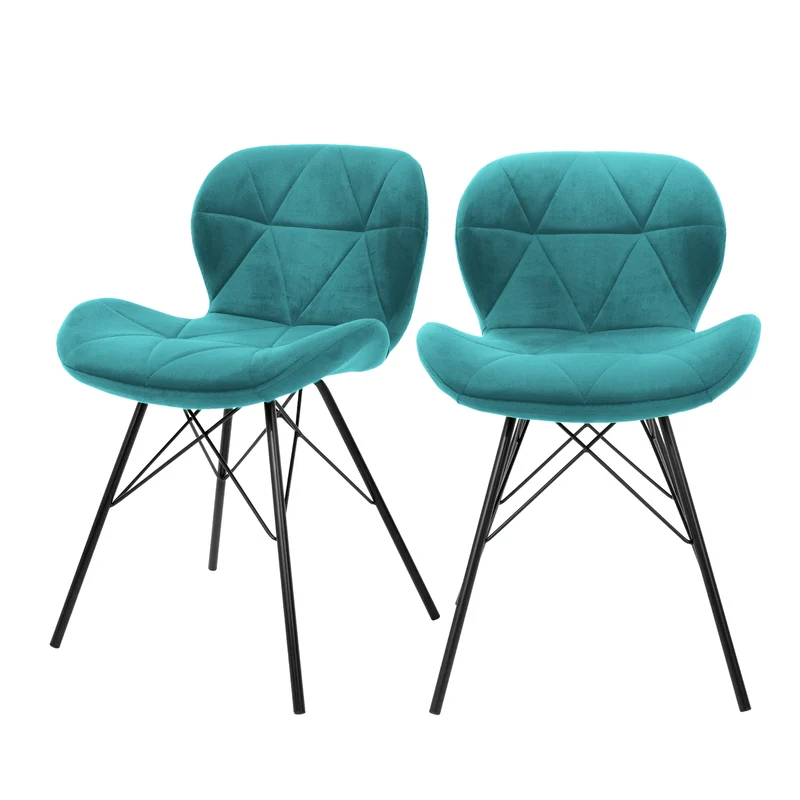 Esszimmerstühle mit Rückenlehne 2er Set Türkis Samtbezug mit Metallbeinen ML-Design