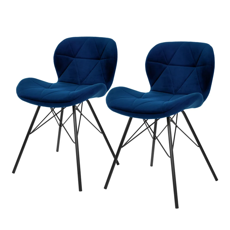 Esszimmerstuhl 2er Set Blau Samtbezug mit Metallbeinen inkl. Montagematerial ML-Design
