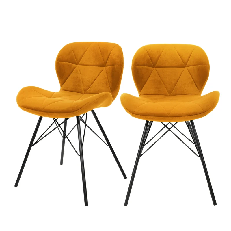 Esszimmerstühle mit Rückenlehne 2er Set Senf Samtbezug mit Metallbeinen ML-Design