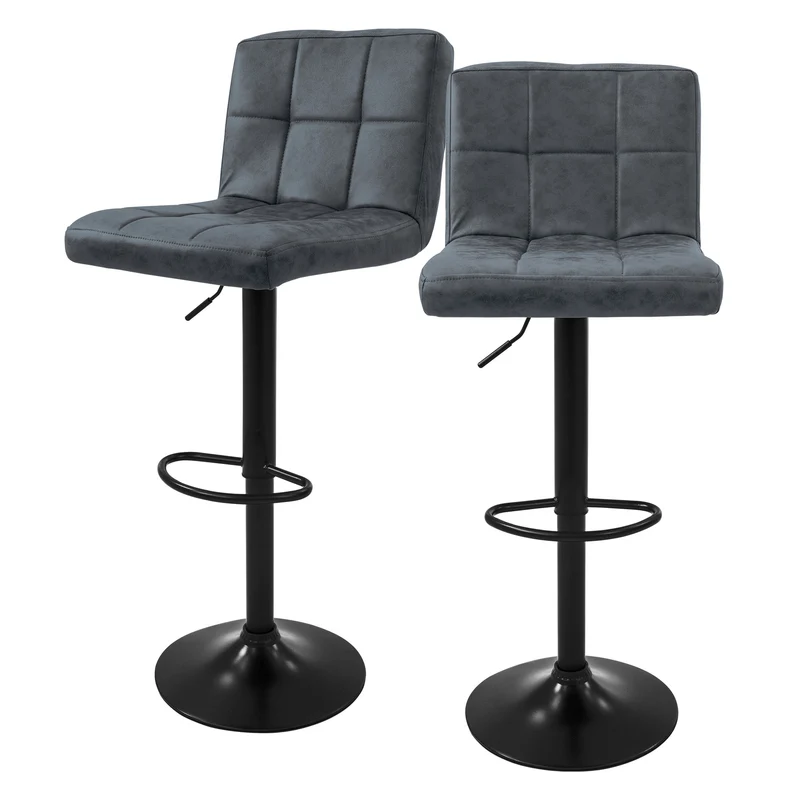Barhocker Set mit Samtbezug Quadrat Steppung Höhenverstellbar mit Rückenlehne & Fußstütze