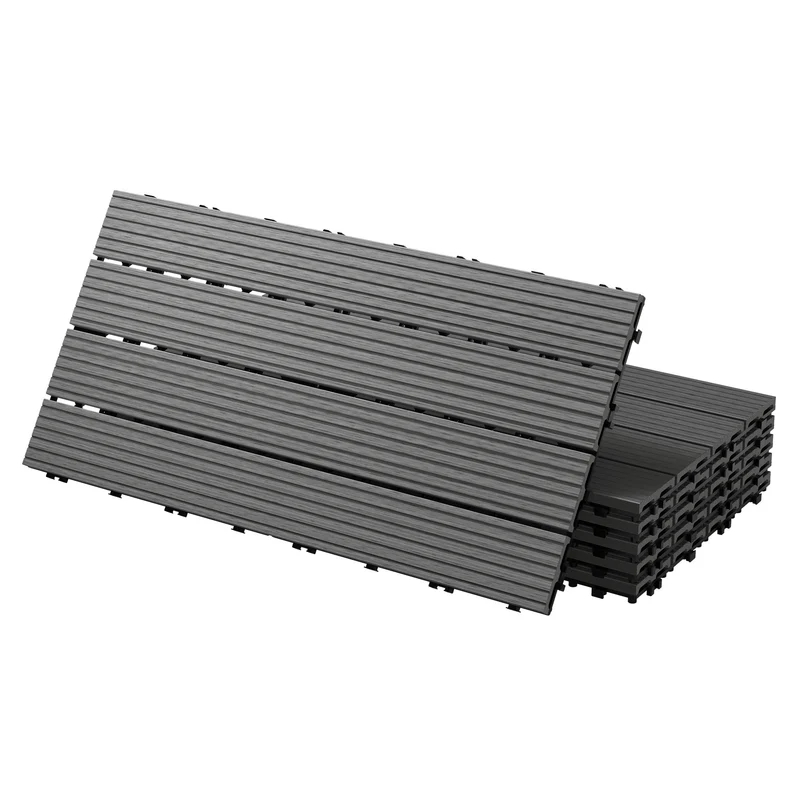 WPC Terrassenfliesen 60x30 cm 18er Set für 3m² Anthrazit in Holzoptik mit Drainage und Klicksystem