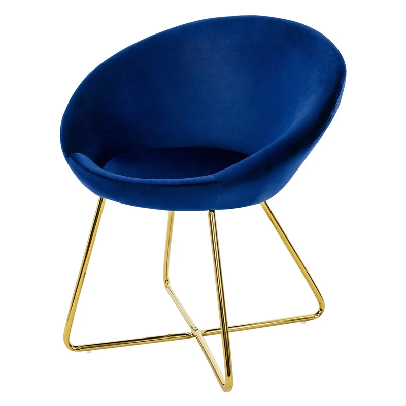 Esszimmerstuhl mit runder Rückenlehne Blau aus Samt mit goldenen Metallbeinen ML-Design