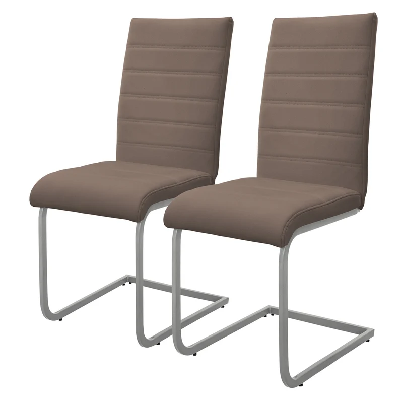 Esszimmerstuhl Freischwinger 2er Set mit Rückenlehne Braun Kunsterlederbezug ML-Design