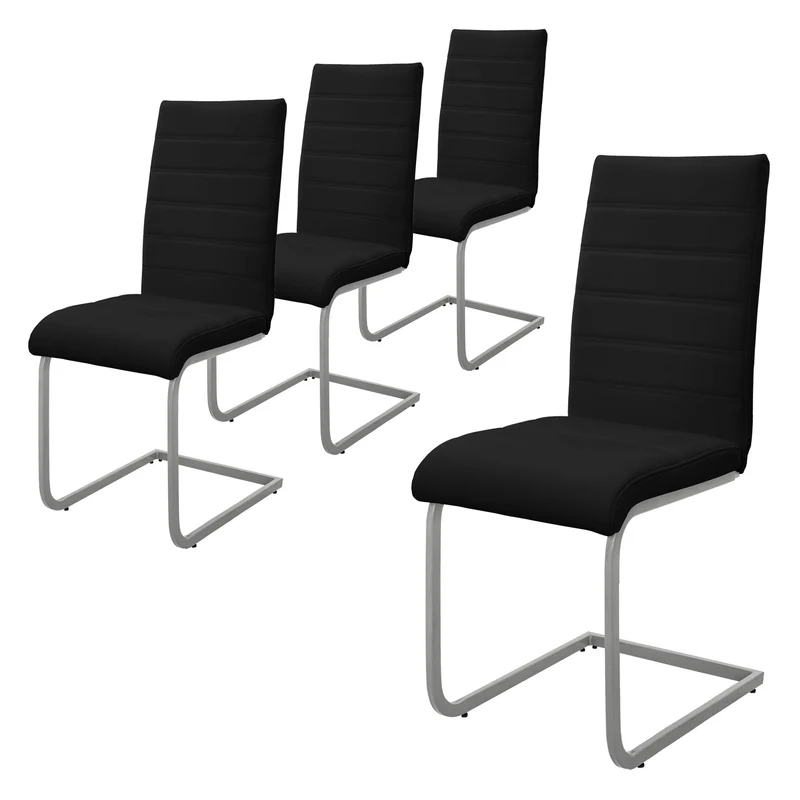 4er Set Esszimmerstuhl Freischwinger mit Rückenlehne Schwarz Kunsterlederbezug ML-Design