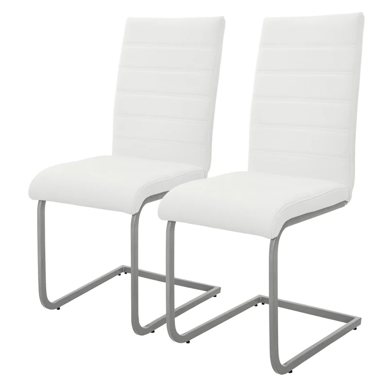 Esszimmerstuhl Freischwinger 2er Set mit Rückenlehne Weiß Kunsterlederbezug ML-Design