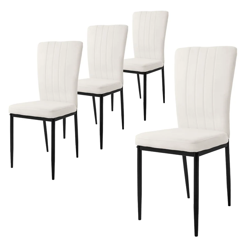 Esszimmerstuhl 4er Set Weiß mit Samtbezug und Metallbeinen Küchenstuhl ML-Design