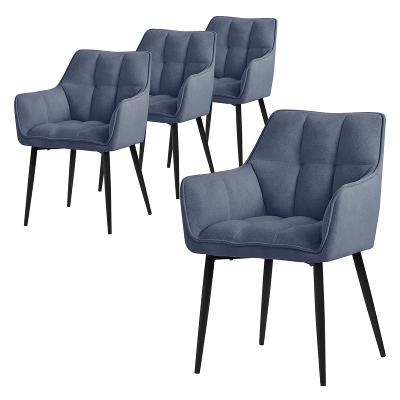 Esszimmerstuhl 4er Set Blau aus Frotteestoff mit dickem gepolsterter Sitz ML-Design