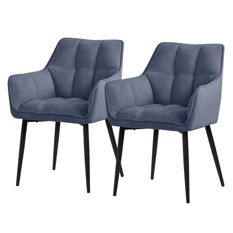 Esszimmerstuhl 2er Set Blau aus Frotteestoff mit dickem gepolsterter Sitz ML-Design