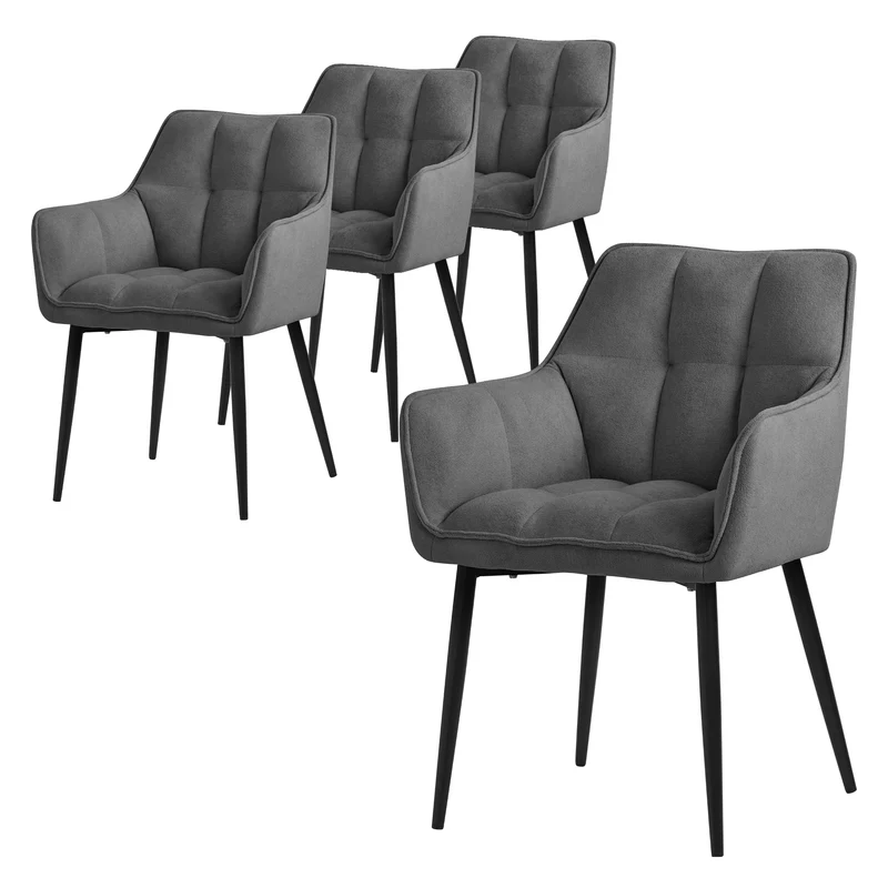 4er Set Esszimmerstuhl Dunkelgrau aus Frotteestoff mit dickem gepolsterter Sitz ML-Design