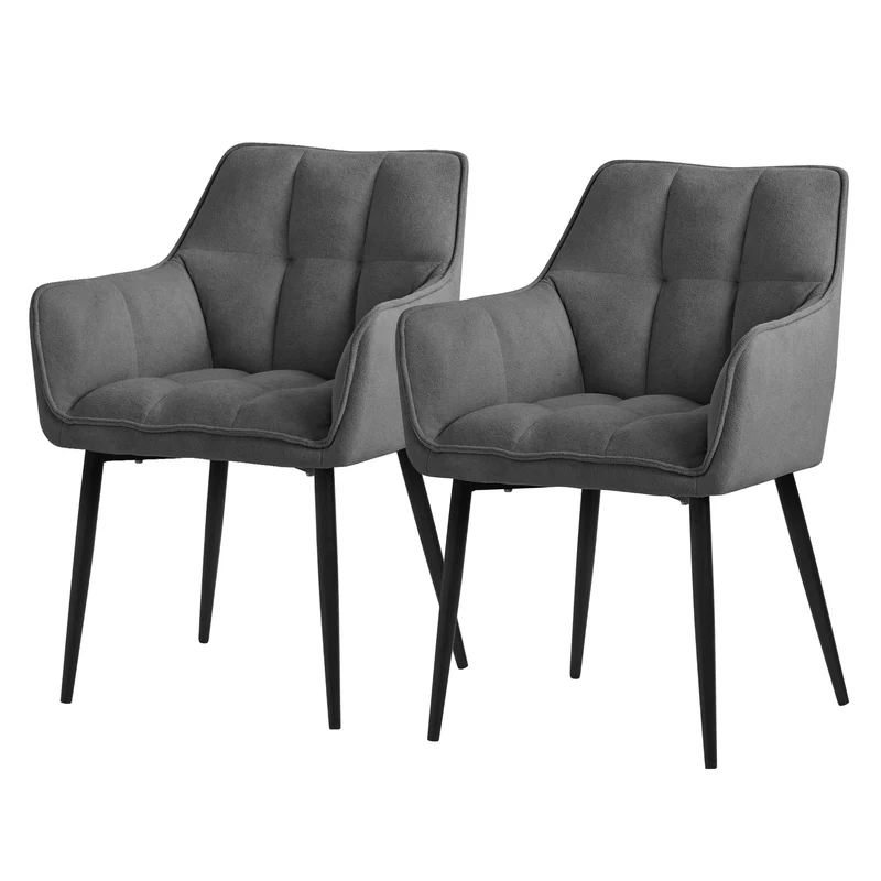 2er Set Esszimmerstuhl Dunkelgrau aus Frotteestoff mit dickem gepolsterter Sitz ML-Design