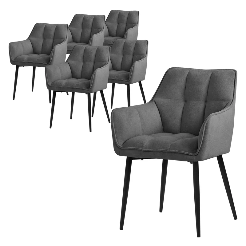 6er Set Esszimmerstuhl Dunkelgrau aus Frotteestoff mit dickem gepolsterter Sitz ML-Design