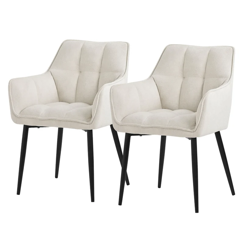 2er Set Esszimmerstuhl Creme aus Frotteestoff mit gepolstertem Sitz ML-Design