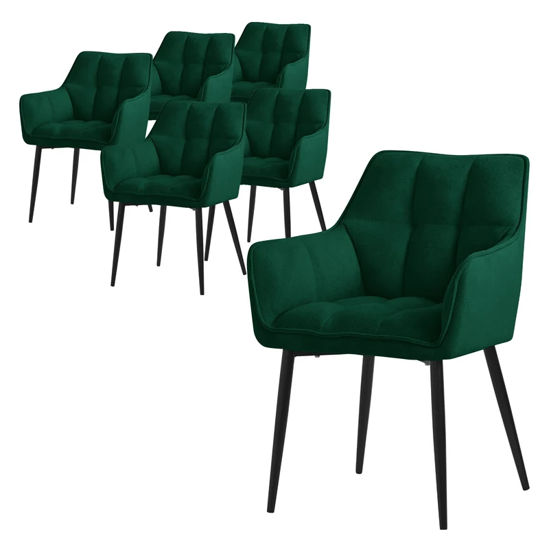 6er Set Esszimmerstuhl Dunkelgrün aus Frotteestoff mit dickem gepolsterter Sitz ML-Design
