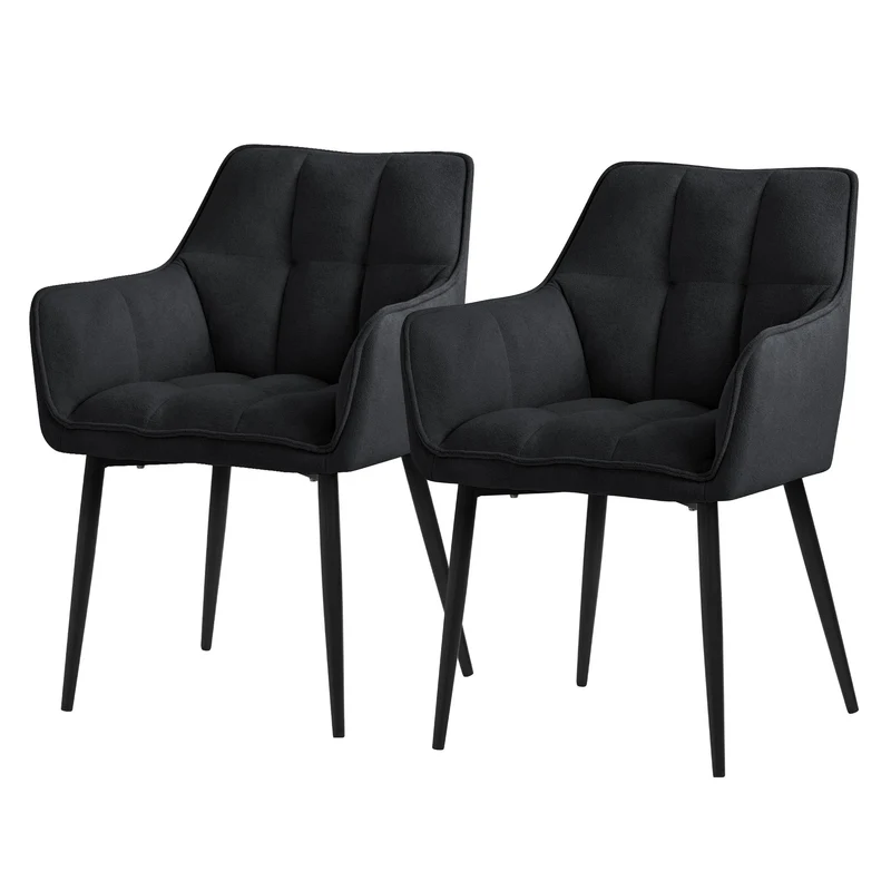 2er Set Esszimmerstuhl Schwarz aus Frotteestoff mit dickem gepolsterter Sitz ML-Design