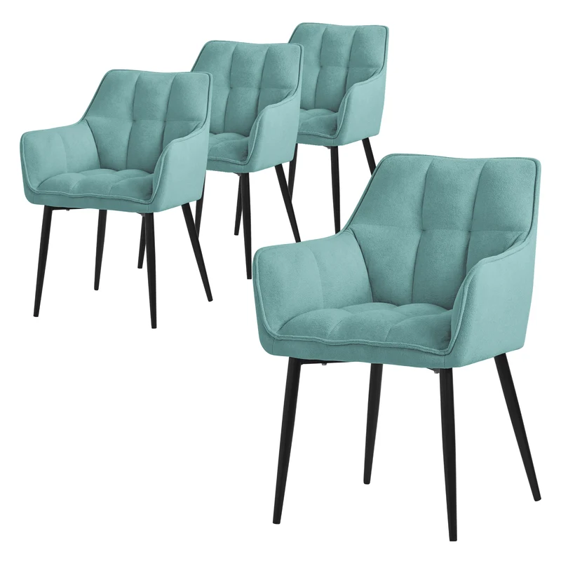 4er Set Esszimmerstuhl Petrol aus Frotteestoff mit dickem gepolsterter Sitz ML-Design