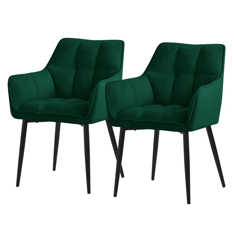 2er Set Esszimmerstuhl Dunkelgrün aus Frotteestoff mit dickem gepolsterter Sitz ML-Design
