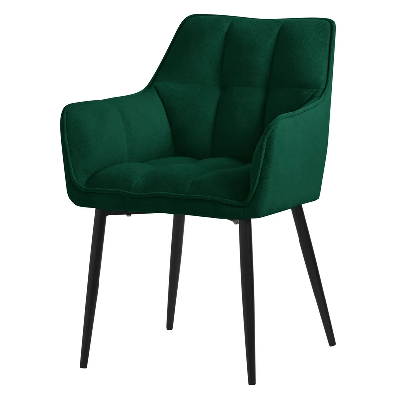 Esszimmerstuhl Dunkelgrün aus Frotteestoff mit dickem gepolsterter Sitz ML-Design