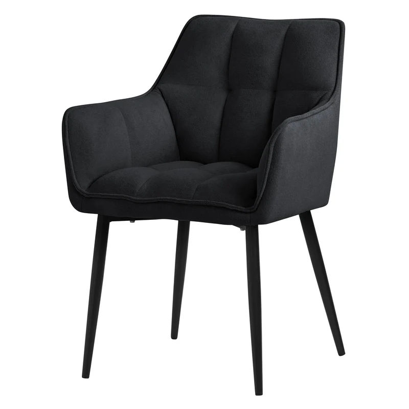 Esszimmerstuhl Schwarz aus Frotteestoff mit dickem gepolsterter Sitz ML-Design
