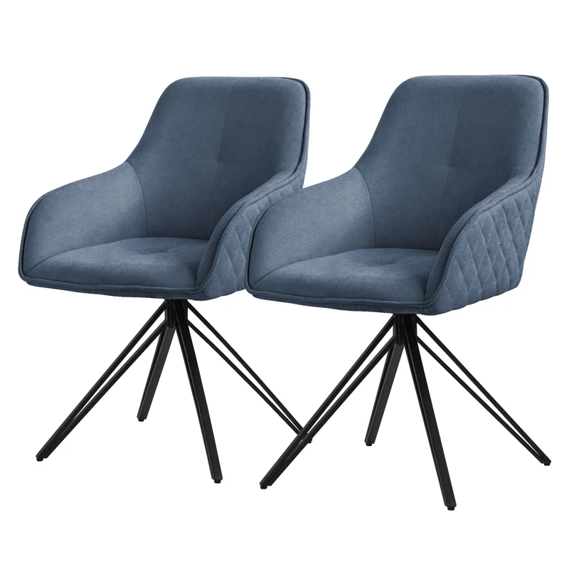 Esszimmerstuhl drehbar 2er Set Blau aus Textil Webstoff Küchenstuhl mit Rücken- und Armlehne ML-Design