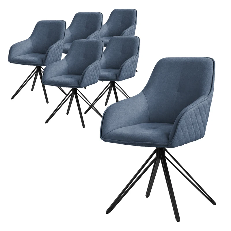 Esszimmerstuhl drehbar 6er Set Blau aus Textil Webstoff Küchenstuhl mit Rücken- und Armlehne ML-Design