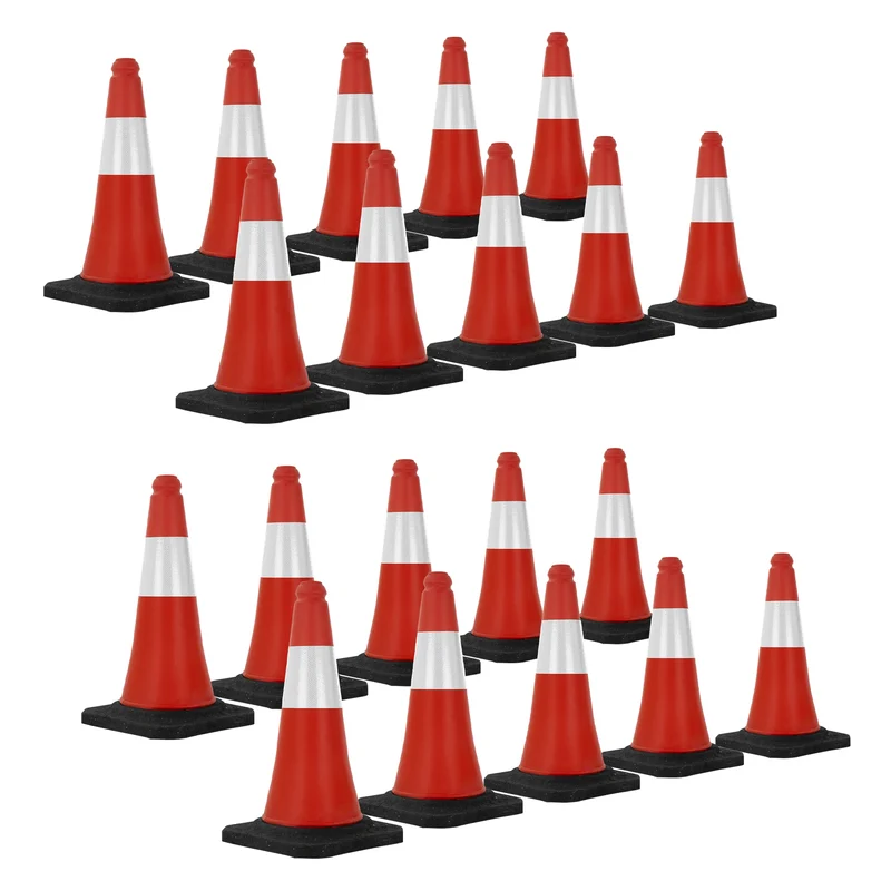 20er Set Verkehrsleitkegel Verkehrshütchen Pylone beschwert 51cm Rot/Weiß mit schwerem Fuß