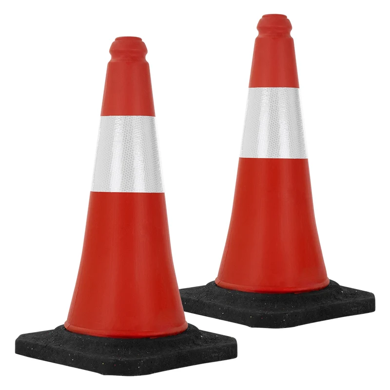 2er Set Verkehrsleitkegel Verkehrshütchen Pylone beschwert 51cm Rot/Weiß mit schwerem Fuß
