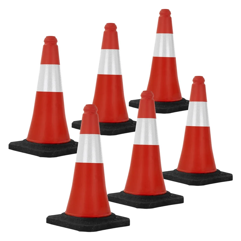 6er Set Verkehrsleitkegel Verkehrshütchen Pylone beschwert 51cm Rot/Weiß mit schwerem Fuß