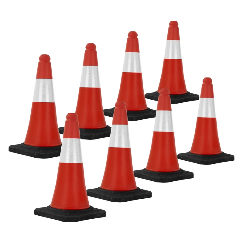 8er Set Verkehrsleitkegel Verkehrshütchen Pylone beschwert 51cm Rot/Weiß mit schwerem Fuß