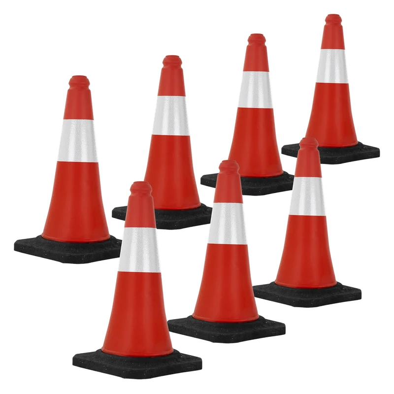 7er Set Verkehrsleitkegel Verkehrshütchen Pylone beschwert 51cm Rot/Weiß mit schwerem Fuß