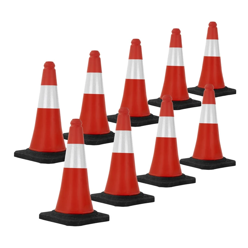 9er Set Verkehrsleitkegel Verkehrshütchen Pylone beschwert 51cm Rot/Weiß mit schwerem Fuß