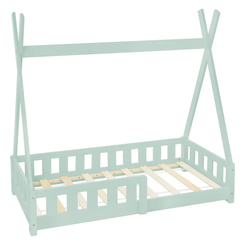 Kinderbett Tipi 70x140 cm Minze aus Kiefernholz mit Rausfallschutz und Lattenrost Holzbett ML-Design