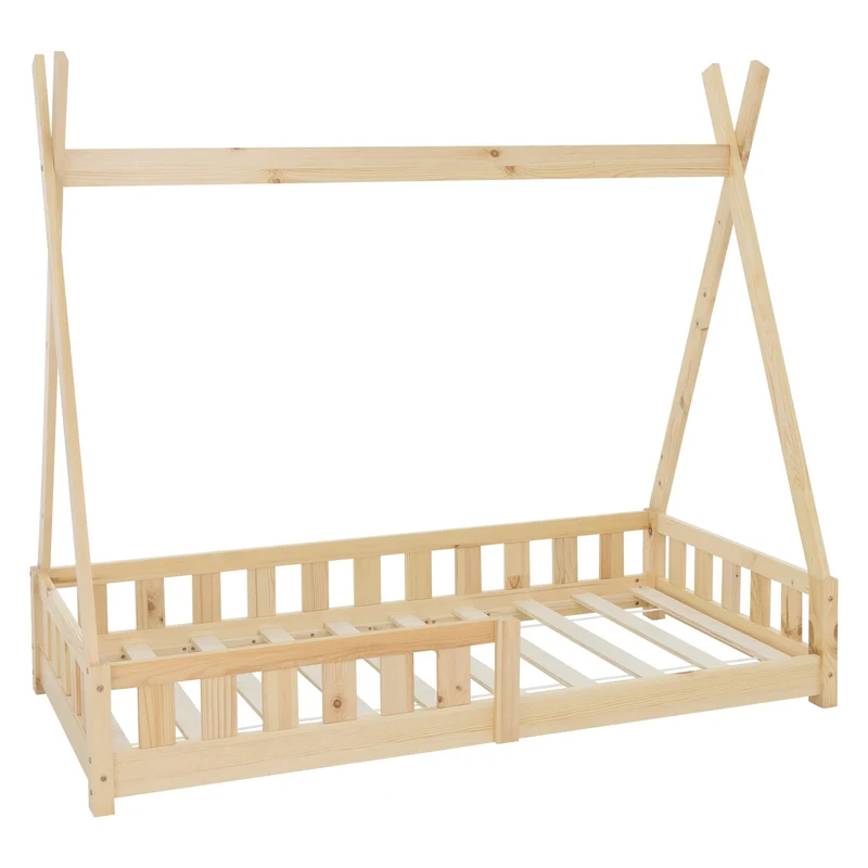 Kinderbett Tipi 80x160 cm aus Kiefernholz mit Rausfallschutz und Lattenrost Holzbett ML-Design